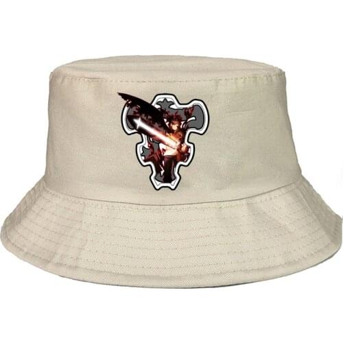 Black Clover print Simple Style Fisherman cap Panama Street Side Seaside Beach Tourism Bucket Hat Drivers Cap