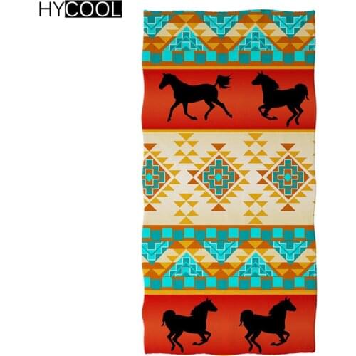 Microfiber Beach Towel Aztec Native Horse Pattern Print Wearable Bathroom Bath Towels Quick Drying Soft Travel Face Hair Toallas