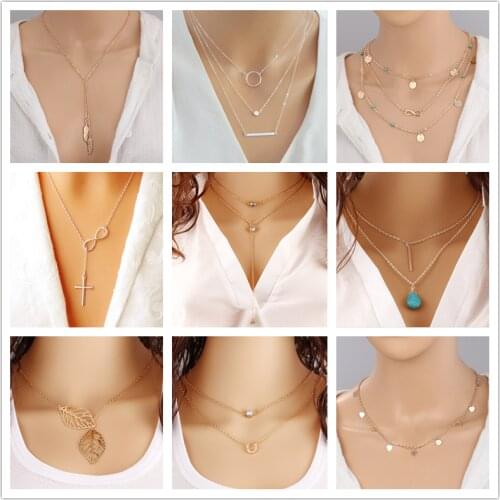 Simple Style Bohemian Beads Triangles Hearts Tree Simulated Pearl Necklaces & Pendants for Women Clavicle Chain Jewelry Gifts