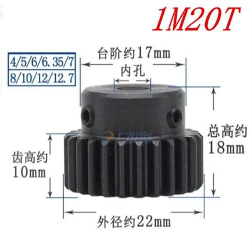 1pc Spur Gear pinion 1M 20T 20Teeth Mod 1 Bore 4mm 5mm 6mm 7mm 8mm 10mm Right Teeth 45# steel major gear