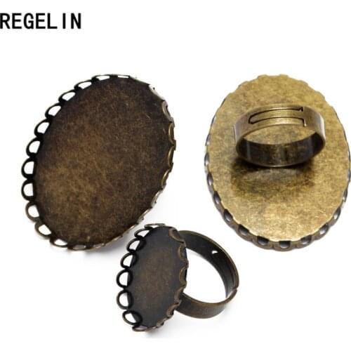 REGELIN Antique Bronze Plate 18*25/30*40mm Adjustable Lace Open Ring Base 10pcs Cabochon Settings Cameo Tray Bezel DIY Making