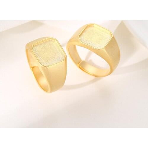 Adjustable Ring Blank for 8x8mm/10x10mm/12x12mm/14x14mm/15x15mm Square Cabochons Matte Yellow Gold Plated 925 Silver JZ0068Y