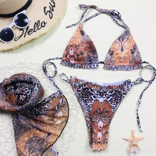 Sexy Triangle Push Up Bikini Set 3 Piece Thong Bikinis Women Mini Brazilian Bathing Suit With Mesh Swimdress Swimwear Beachwear