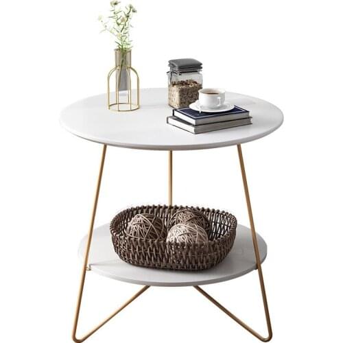 Modern Living Room Furniture Side Table Home Balcony Fashion Double Layer Small Coffee Table Living Room Sofa Side Round Table