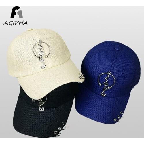 Solid Lover Style Baseball Cap With Rings Cotton Sweatband Snapback Caps Black Khaki Blue Hats Metal LOVE Punk Hat