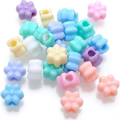 Spring Color Mixed Big Hole Flower Shape Acrylic Charm Beads 50pcs 8*12mm BJ-09