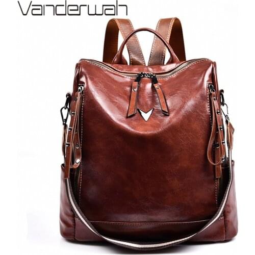 Vintage Women Backpack High Quality Soft Leather Backpacks for Teenage Girls Female School Shoulder Bag Multifunction Bagpack