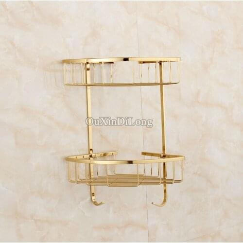 High Quality Gold/Rose Gold Brass Bathroom Shelves With Hook 2-Tier/1-Tier Bathroom Storage Basket Wall Mount Bathroom Shelf