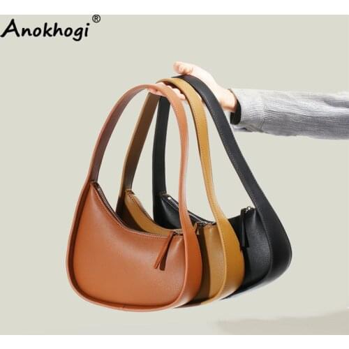 Women Casual Retro Underarm Bag New Arrival Zipper Fashion Genuine Leather Baguette Shoulder Bag