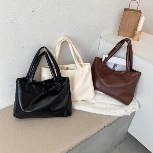 Fashion Solid Color Women Large Capacity Handbag Totes Simple Casual PU Leather Female Dialy Shoulder Bags