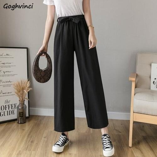 Summer Ankle-length Casual Pants Women Loose Draped Breathable High Waist Lace-up Bow Wide-leg Trousers All-match Korean Style