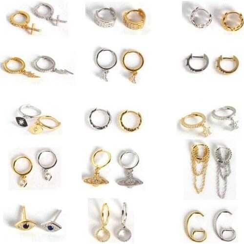 Silvology 15 Style Eye Cross Star Earrings 925 Sterling Silver for Women Chain Leaf Luxury Earrings 925 Zircon Jewelry Wholesale