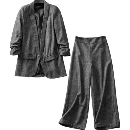 Womens clothes suit fashion suit jacket high waist wide leg pants two sets of women 2019autumn and winter new solid color loose