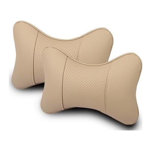 2 Pieces Car PU Leather Headrest Neck Pillow Car Head Neck Pillow Seat Back Support Cushion