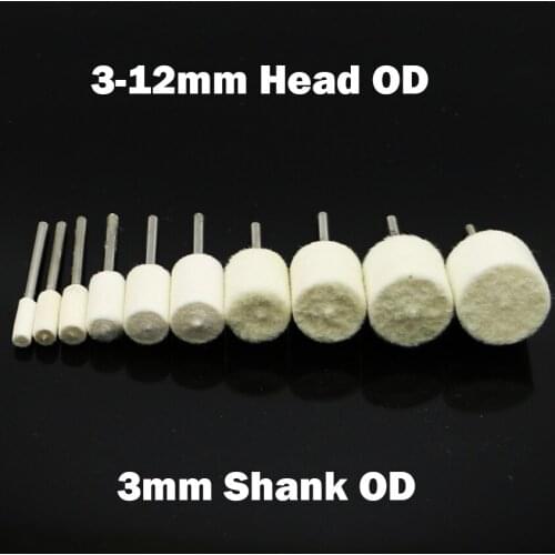 3mm 4mm 5mm 6mm 8mm 10mm 12mm Head OD 3mm Shank Drill Rotary Tool Wool Polishing Grinder Brush Cylinder Grinding Buffing Wheel