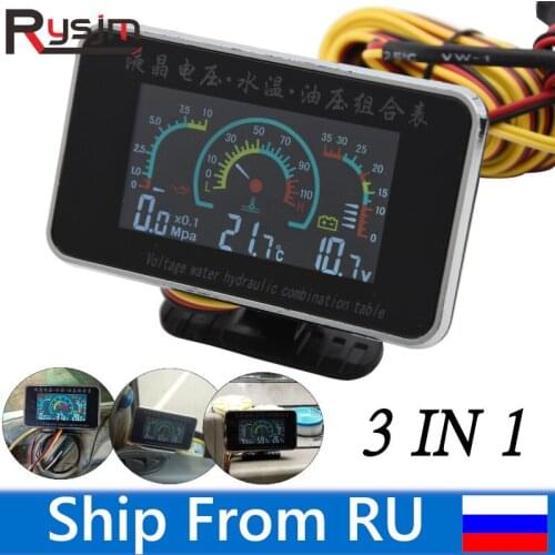 3 In 1 LCD Car Digital Gauge Oil Pressure Voltmeter Volt Water Temperature Oil Pressure Fuel Gauge Temperature Sensor 12V/24V
