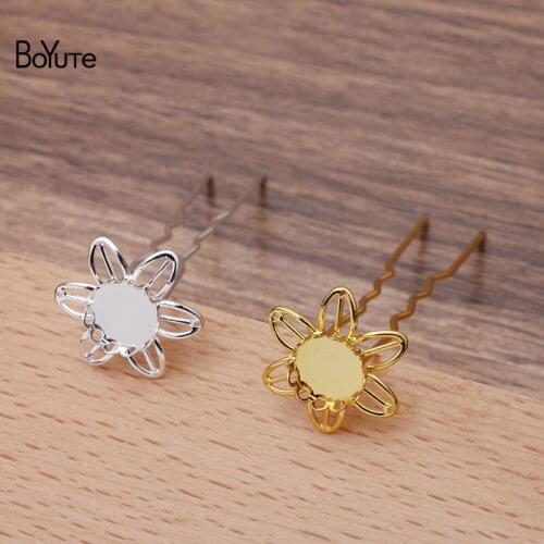 BoYuTe (10 Pieces/Lot) 75*10*1.2MM Metal Iron Hair Fork Hairpin Welding 10MM Blank Flower Base Diy Hair Jewelry Accessories