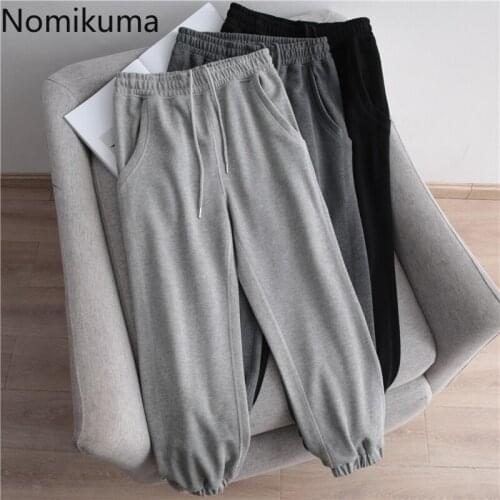 Nomikuma Harem Women Sweatpants Drawstring Lace Up Stretch High Waist Women Trousers Causal 2021 Spring New Long Pants 6F657