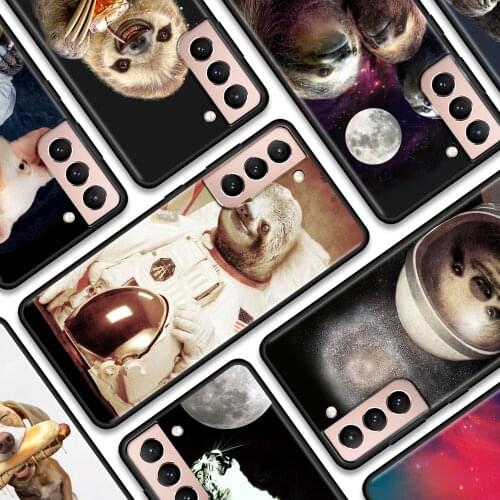 Black Case For Samsung Galaxy S20FE S21 Ultra S20 S10 S9 Plus S8 S10Lite S10e Cover TPU Shell Cute animals Astronaut Sloth pet