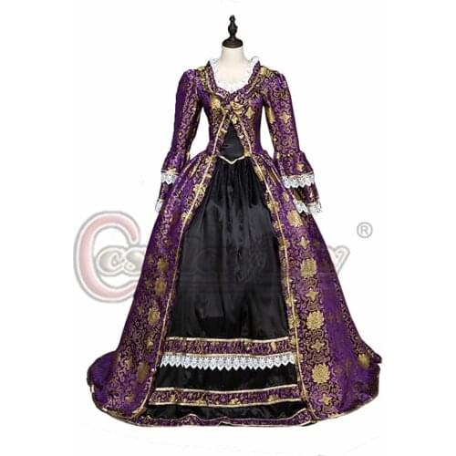 Cosplaydiy Victorian Rococo Womens Dress Masquerade Purple Vintage Cosplay Satin Long Sleeves Floor Length Ball Gown L320