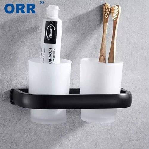 Bathroom Toothbrush Holder Frosted Glass Double Mouthwash Cups Matte Black Wall Mount toilet Accessories Copo escova dente ORR