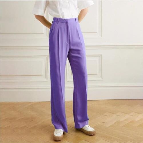 Silky Satin fabric high-waisted mustard long pants straight mopping gentle wind long straight pants F1495