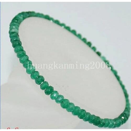AAA Natural 2x4mm Faceted Green Emerald Gem Beads Stretchy Bracelet 6"-8.5"
