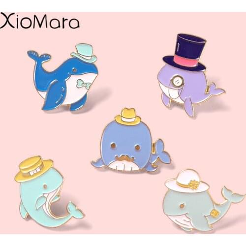 Exquisite Small Whale Lapel Pins Sea Creatures Cute Magic Hat Whale Brooches Neckline Backpack Decoration Gifts For Kids Friends