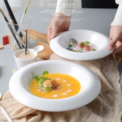 Western-style household pure white ceramic round soup plates, soup bowls, salad bowls, dessert bowls, fruit bowls, soup bowls