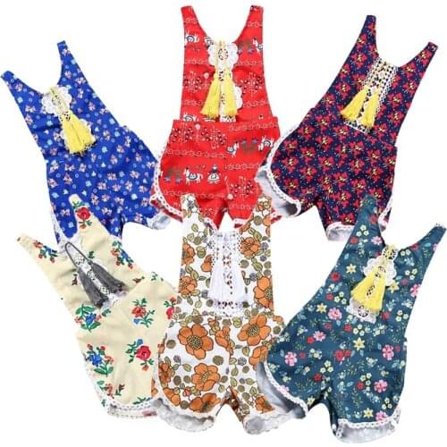 Kids Tales Wholesale Summer Baby Girl Clothes Print Floral Sleeveless V-neck Outfit Infant Jumpsuit Bodysuit For Newborn 3M-3Y