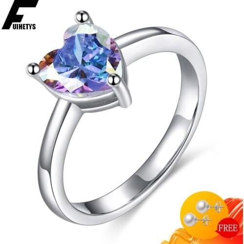 925 Silver Jewelry Rings with Heart Shape Topaz Gemstone Fashion Finger Ring for Women Wedding Engagement Party Gift Wholesale