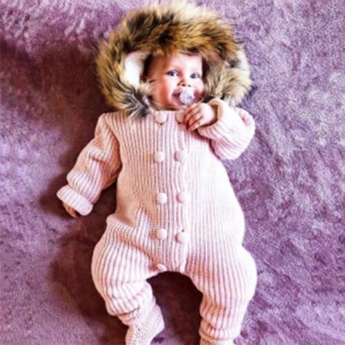 Baby Rompers Boys Girls Clothes Warm Fleece Fur Collar Jackets Jumpsuit Overalls for Newborn Hooded Long Sleeve Baby Clothing