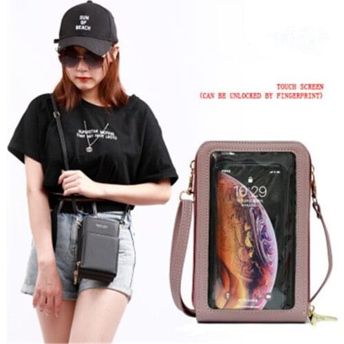 Fashion New Womens Wallet Korean Solid Small Crossbody Bag Transparent Touch Screen Three-Layer Phone Bag All-Match Coin Purse