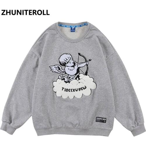 Harajuku 2021 Men Sweatshirt Angel Towel Embroidery Hip Hop Pullover Autumn Cotton Fashion Casual Hoodie Streetwear Clothing