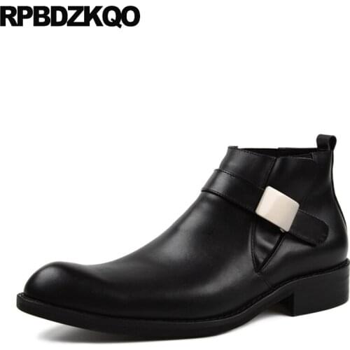 Ankle Embellished Booties Metalic Fall Mens Shoes Genuine Leather Shoes Black Full Grain British Style 2017 Fashion Footwear