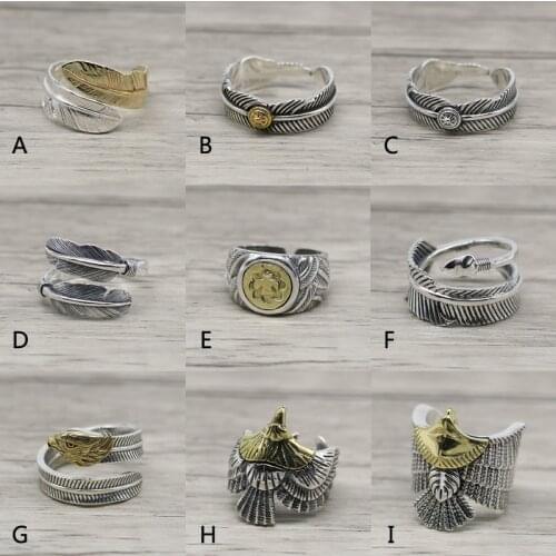 Fashion Takahashi Kagura Goro Feather Eagle Open Ended Ring S925 Sterling Silver Retro Thai Silver Jewelry Ring Men And Women