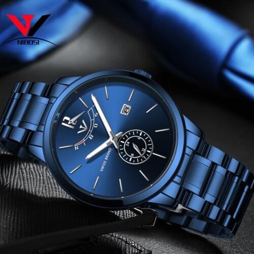 NIBOSI Watches Men Fashion Watch 2019 Luxury Brand Waterproof Full Steel Quartz Analog Wristwatch Blue Reloj Hombre 2018 Relogio