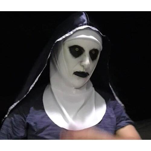 New The Nun Horror Mask Cosplay Valak Scary Latex Masks With Headscarf Full Face Helmet Halloween Party Props The Conjuring 2019
