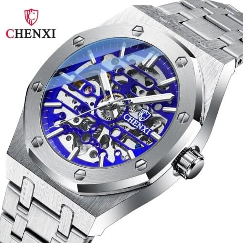 CHENXI New High-end Mechanical Watch Mens Hollow Waterproof Luminous Automatic Luxury Large Dial Steel Band Watch WA205