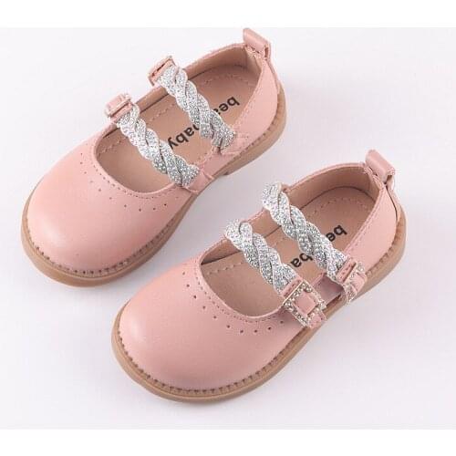 Baby Girls Shoes Kids Leather Shoes For Children Students Performance Shoes Little Girls Princess Shoes Rhinestone Soft-soled