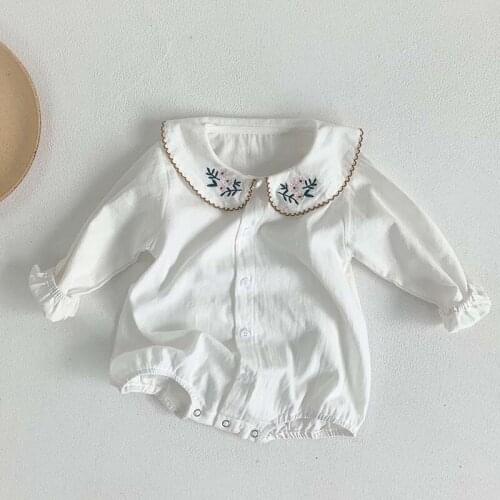 Newborn Baby Girls Clothes Infant Bodysuit Long Sleeve Embroidered Collar Korean Baby Jumpsuit