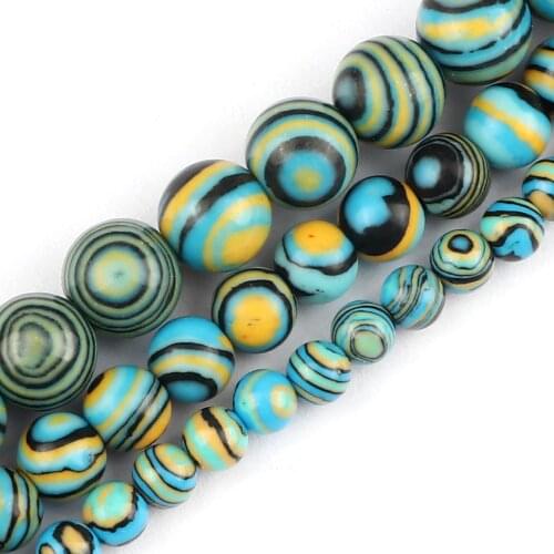 Wholesale 4 6 8MM Yellow Blue Stripe Malachite Stone Beads Charm Round Loose Spacer Beads for DIY Jewelry Bracelet Chain Making