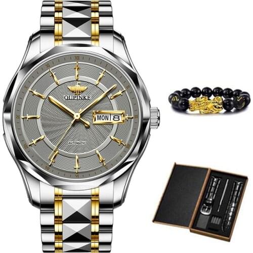 OUPINKE Auomatic watch Men Gray Twelve Knights Design Mechanical Bracelet Watch Stainless steel Sapphire Crystal Wristwatch