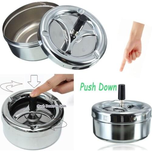 Stainless Steel Ashtray Spinning Plain Ashtray Cigarette Ash Tray Push Down Lid Smoking Accessories