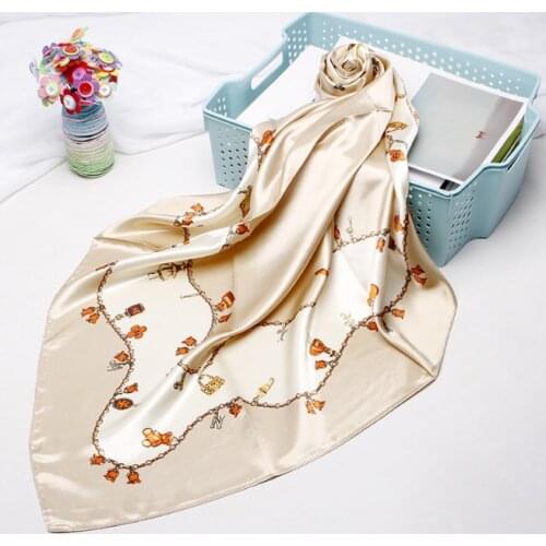 90*90cm Silk Bear print Scarves Women Foulard Square Hijab Scarf Ladies Satiny Shawl wrap muffler pareo female hijab poncho