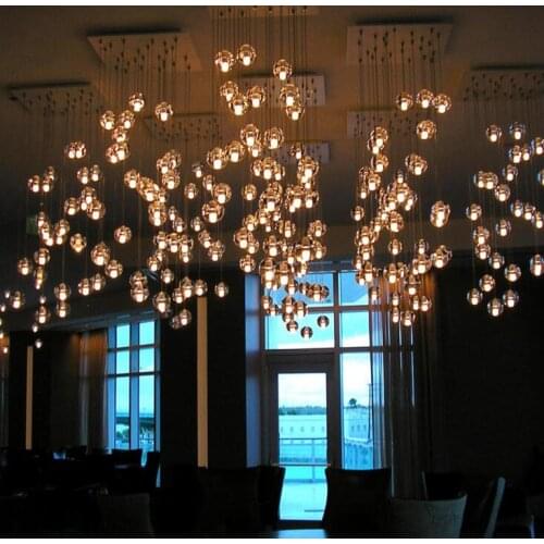 DIY Crystal Ball LED Chandelier Clear Lamps Stairs American Meteor Shower Chandelier Hotel House Meals lamp