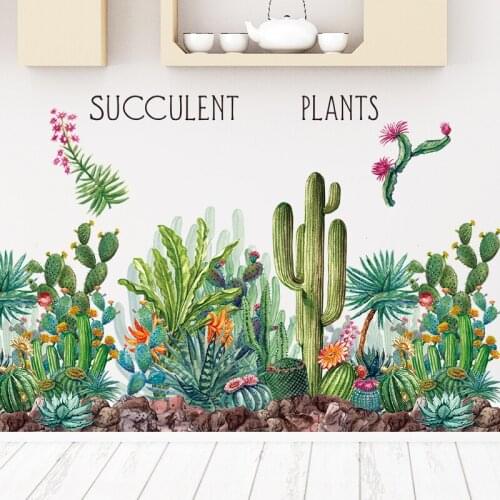 Plants Cactus Wall Stickers Baseboard Stickers Paint Style for Living Room Kids Room Wall Decal Baby Nursery Wall Decor Garden