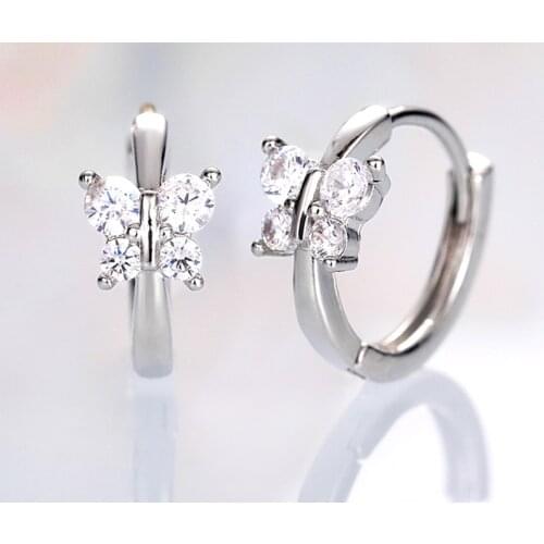 Huitan Silver Color Mini Circle Earrings Women Delicate Butterfly Hoop Earring Simple Stylish Female Statement Jewelry Drop Ship