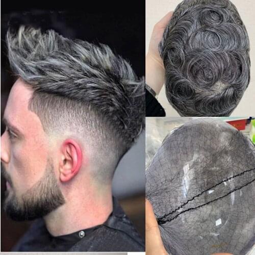 Grey 8*10 Toupee Men Super Thin Skin PU Base Hand Made Disposable Indian Remy Hair Piece Hair Replacement Real Human Hair