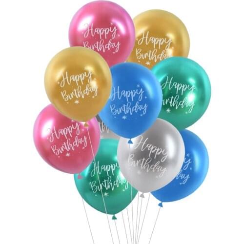 10pcs/lot 12inch Happy Birthday Printed Pattern Chrome Metallic Latex Balloons Helium Metal Globos for Birthday Party Decoration